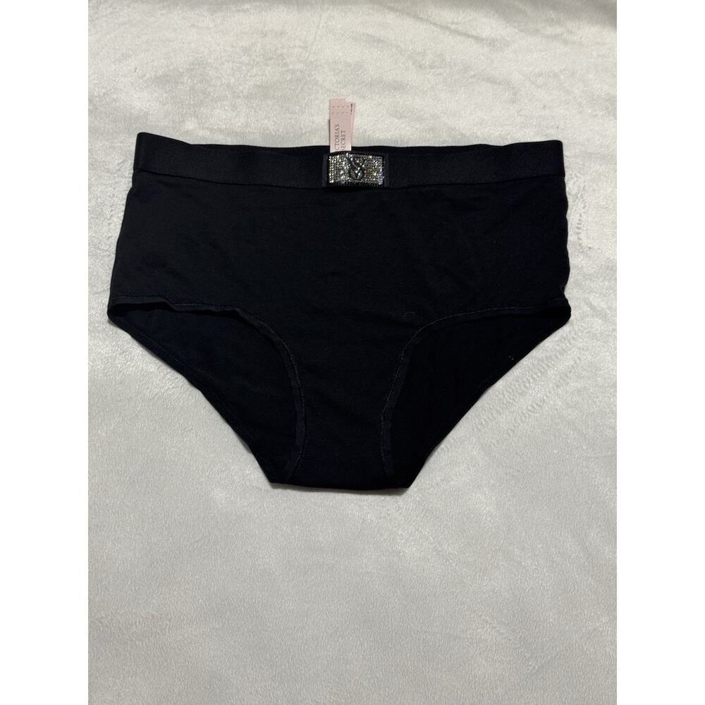 NWT Victoria's Secret Panties Medium Black Brief Rhinestone Logo Waistband